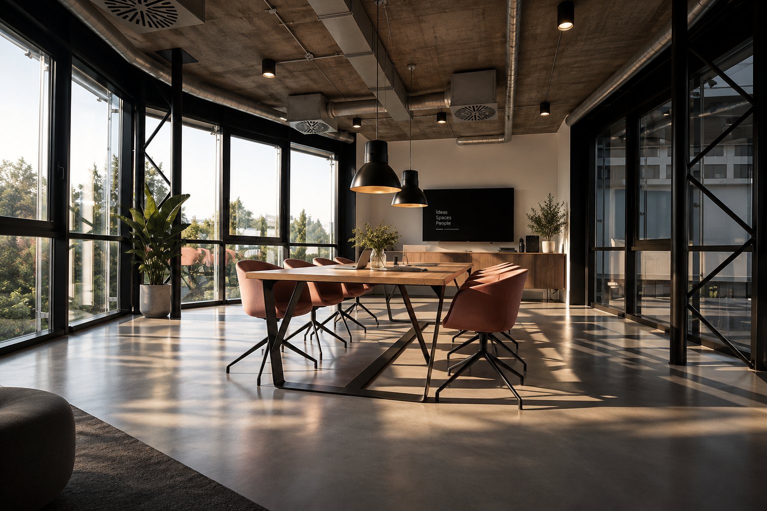 A converted mill floor with steel windows